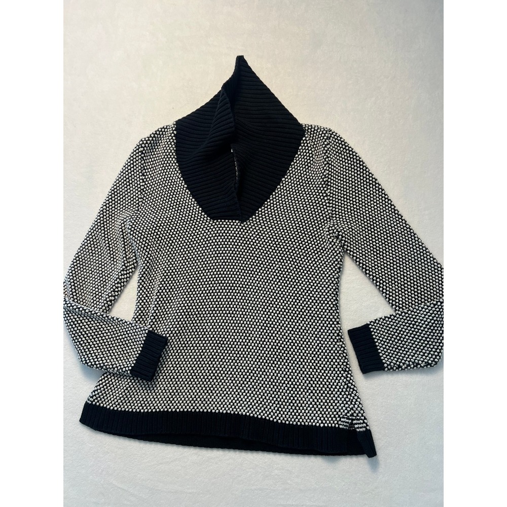 Charter Club S Sweater Preppy Metallic Black White Shawl Collar Textured Knit